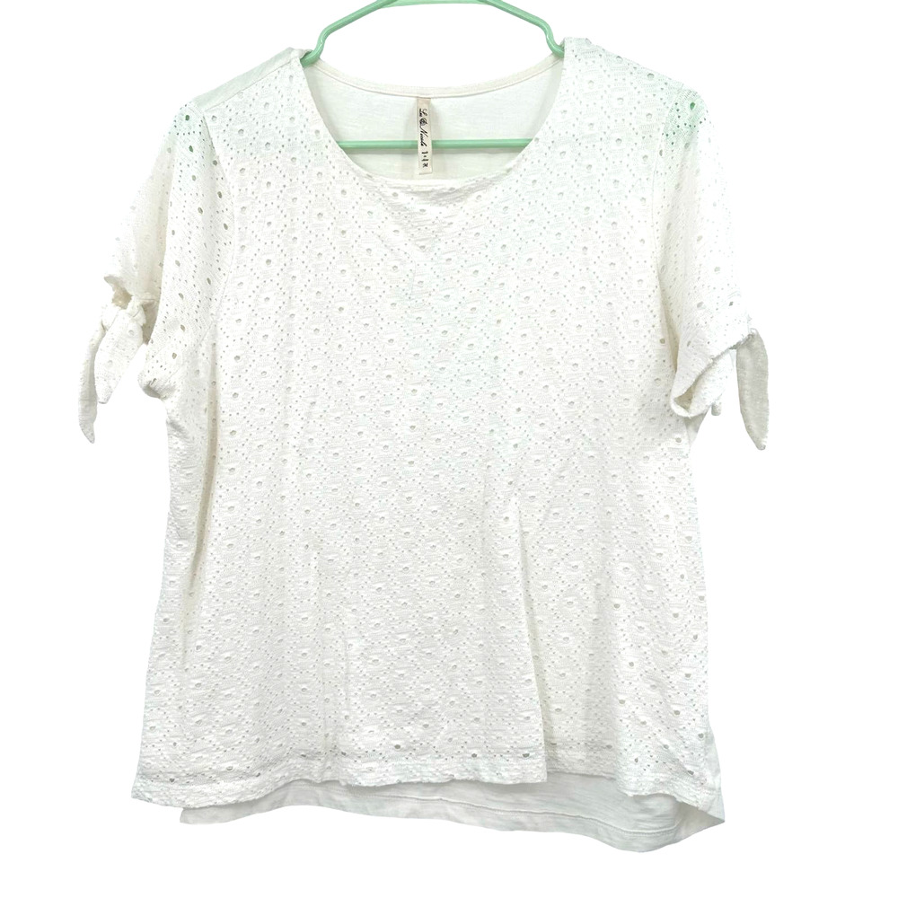 Leo‎ & Nicole size medium white short sleeve blouse top shirt crochet front